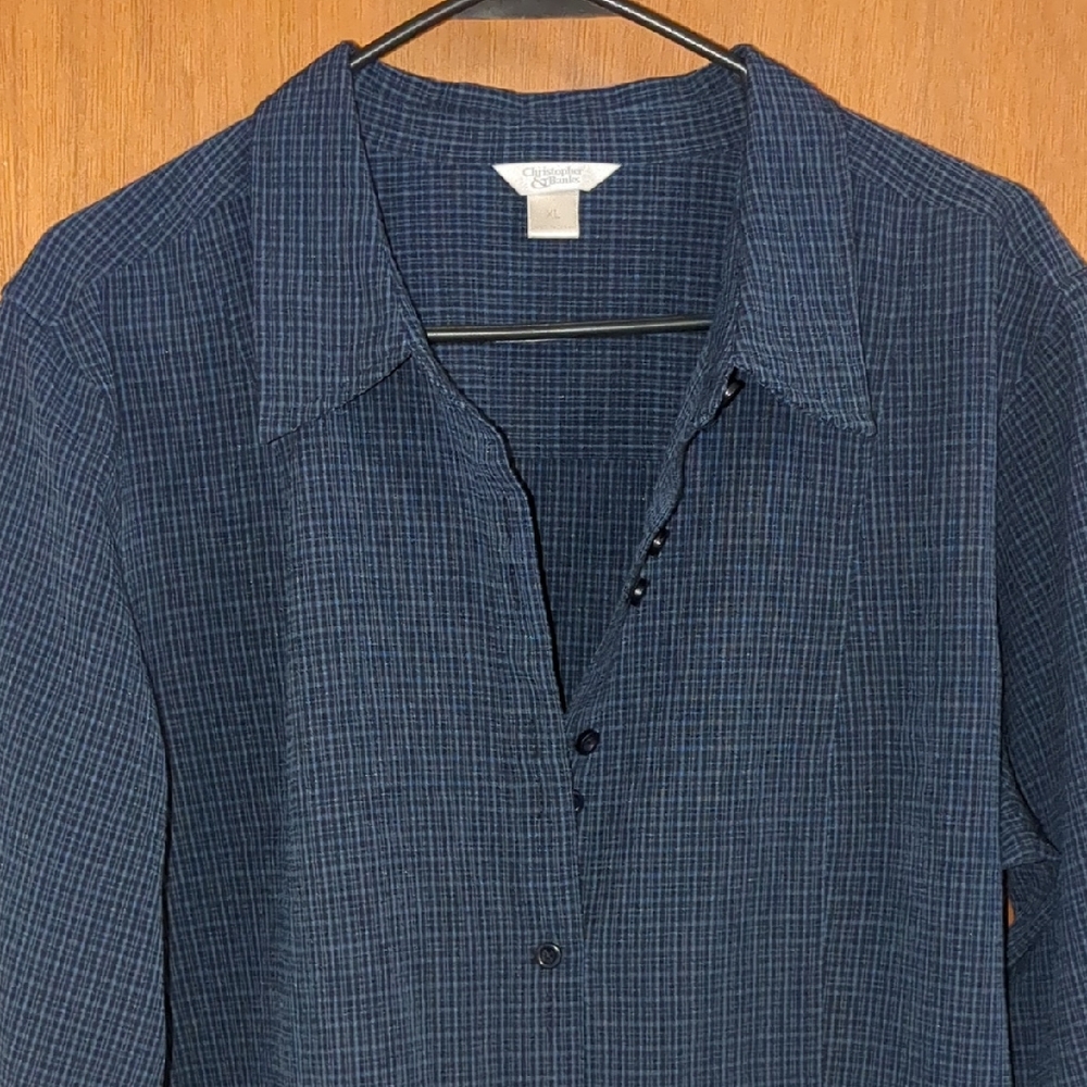 Christopher & Banks Blue Casual Button Down Shirt